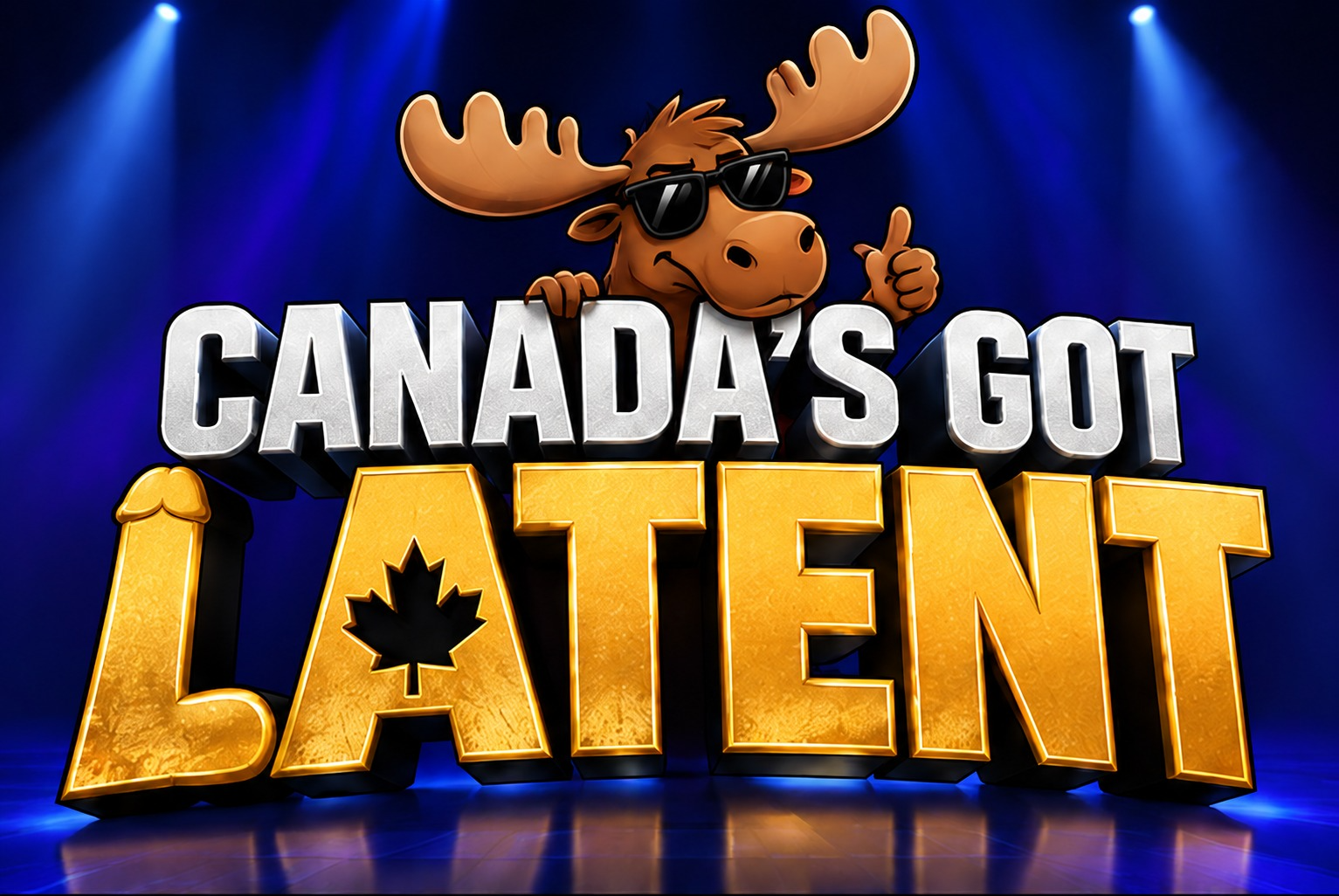 Canada's Got Latent official logo — metallic silver and gold lettering with a moose mascot holding a golden microphone